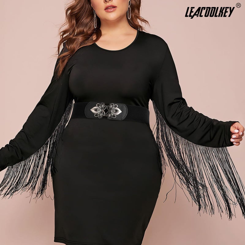 LEACOOLKEY 4 Pack Women Wide Elastic Waist Belt for Dress Plus Size Vintage Stretch Belt Retro Buckle 2.36" Width - Image 2