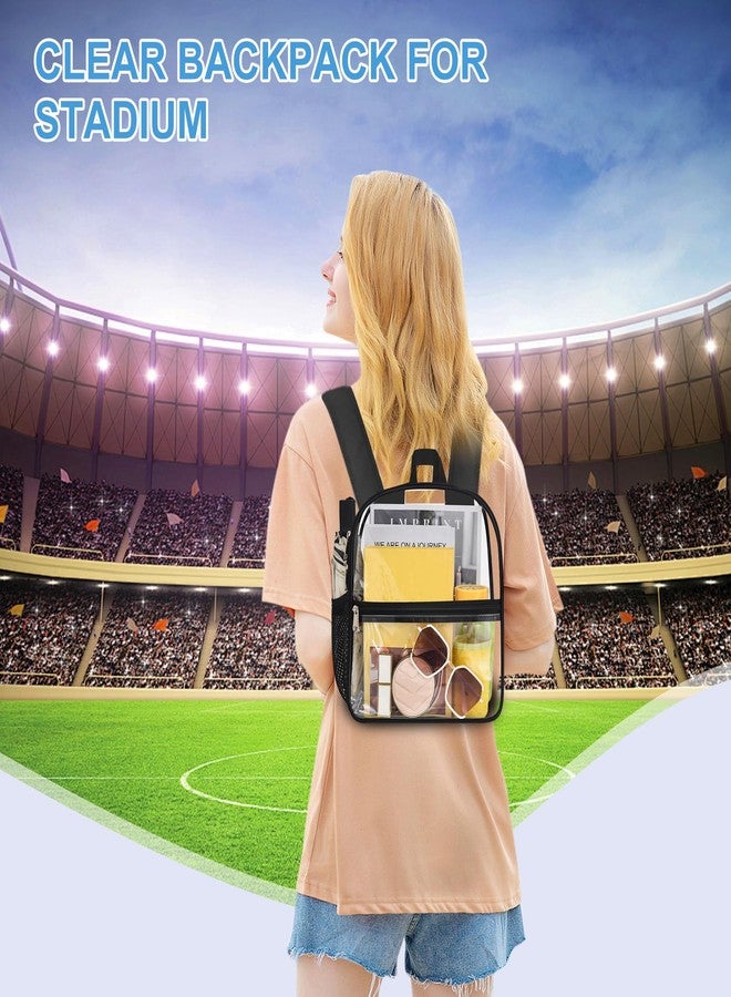 Busiuw Clear Backpack for Stadium Events 12x12x6, Clear Bag Stadium Approved Mini Small Sports Fan Backpacks with Front Pocket for Sport Concert Work Travel(Enhanced Straps,Black) - Image 4