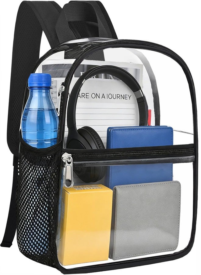 Busiuw Clear Backpack for Stadium Events 12x12x6, Clear Bag Stadium Approved Mini Small Sports Fan Backpacks with Front Pocket for Sport Concert Work Travel(Enhanced Straps,Black) - Image 1