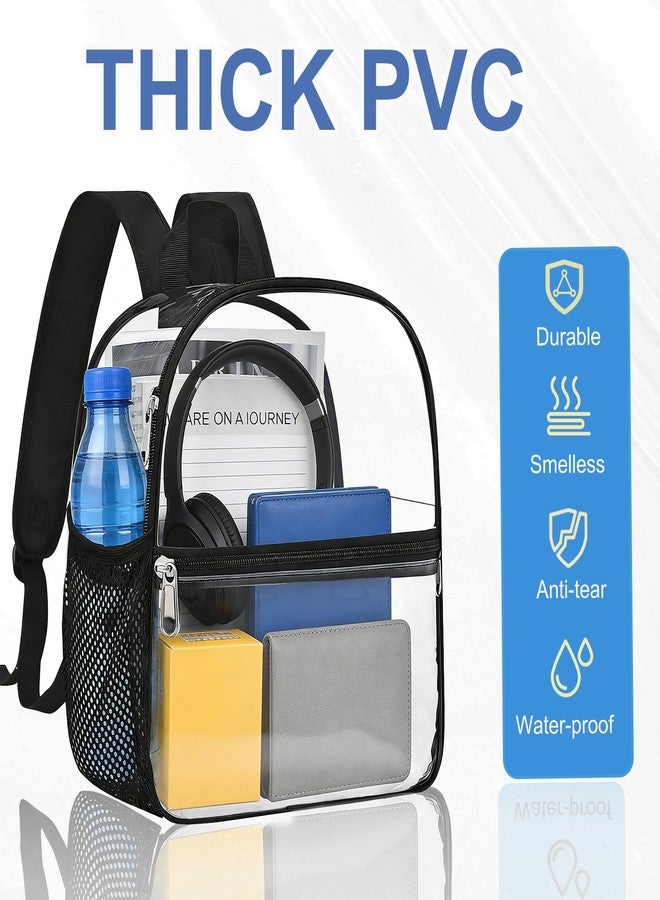 Busiuw Clear Backpack for Stadium Events 12x12x6, Clear Bag Stadium Approved Mini Small Sports Fan Backpacks with Front Pocket for Sport Concert Work Travel(Enhanced Straps,Black) - Image 3