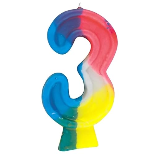 Unique Party Vibrant Number "3" Rainbow Birthday Candle - 2.75" (1 Pc) - Perfect for Memorable Second Birthday Celebrations - Image 1