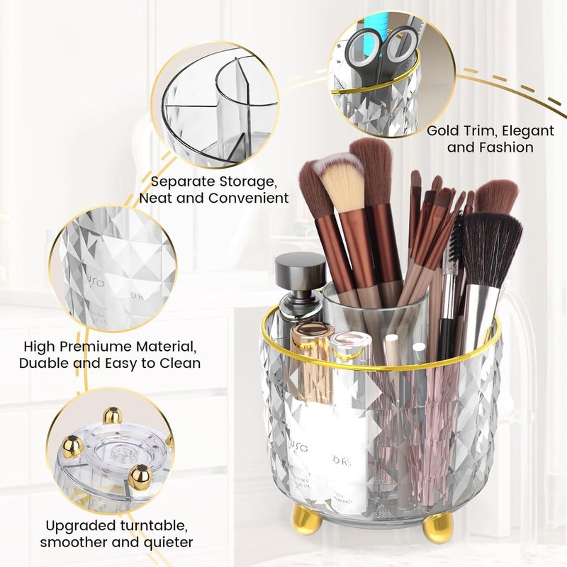 Snivy Snivy 360 Rotating Makeup Organizer - Large Capacity Makeup Brush Holder - Spinning Makeup Organizer - 6-Slot Brush Holder for Vanity, Desktop, Bathroom - Clear  - Image 2