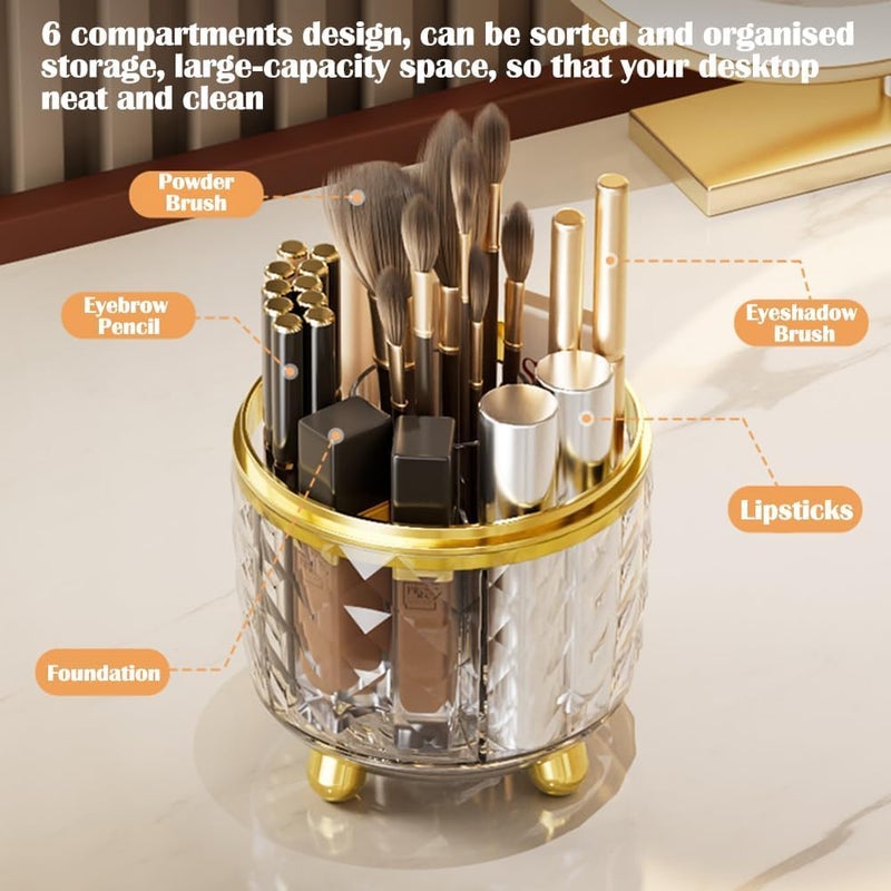 Snivy Snivy 360 Rotating Makeup Organizer - Large Capacity Makeup Brush Holder - Spinning Makeup Organizer - 6-Slot Brush Holder for Vanity, Desktop, Bathroom - Clear  - Image 3