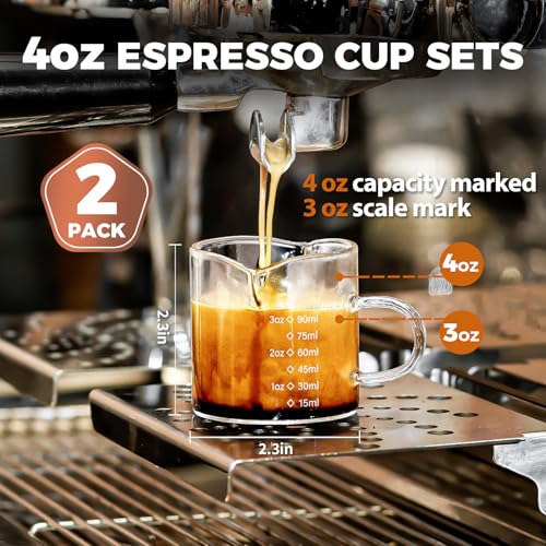 SENTVEND Espresso Cups Set of 2 4 Oz Espresso Shot Glass with Handle Double Spout Measuring Cups with Scale Clear Glass Milk Cup Coffee Accessories Great for Making Coffee Desserts Salad Dressing - Image 3