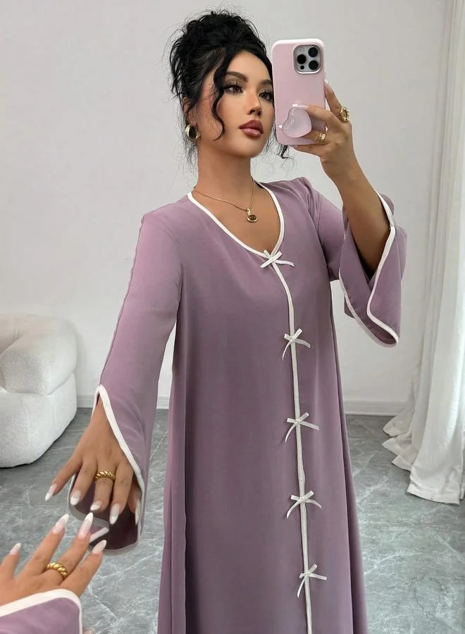 تايك تو جلابية بأكمام مفتوحة وتفاصيل فيونكة