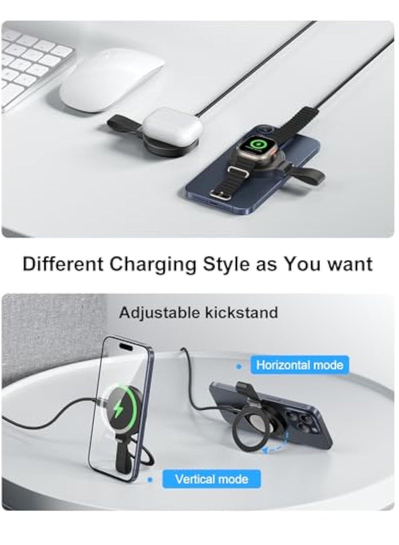 KASTWAVE Magnetic Wireless Charger, Magnetic Wireless Apple Mag-Safe Charger, Fast Charging Pad with Kickstand, USB C Cable, for Apple - iPhone 15/14/13/12 Pro Max Plus Mini, Apple Watch - Image 4