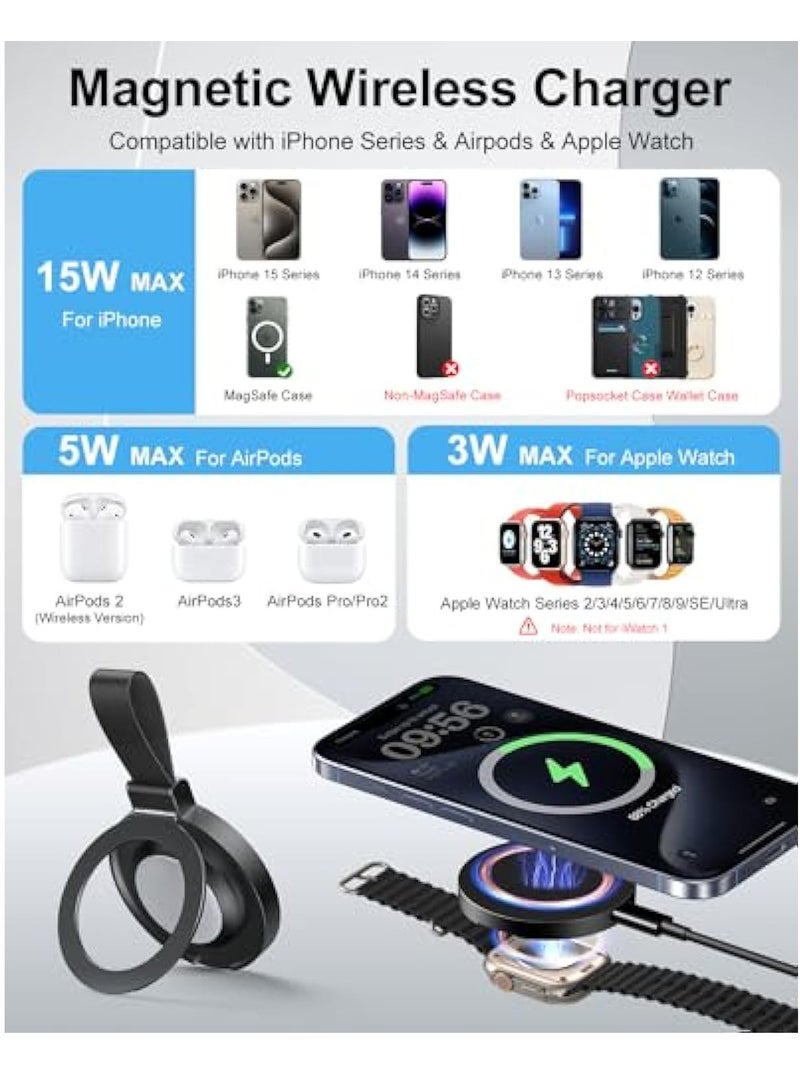 KASTWAVE Magnetic Wireless Charger, Magnetic Wireless Apple Mag-Safe Charger, Fast Charging Pad with Kickstand, USB C Cable, for Apple - iPhone 15/14/13/12 Pro Max Plus Mini, Apple Watch - Image 2