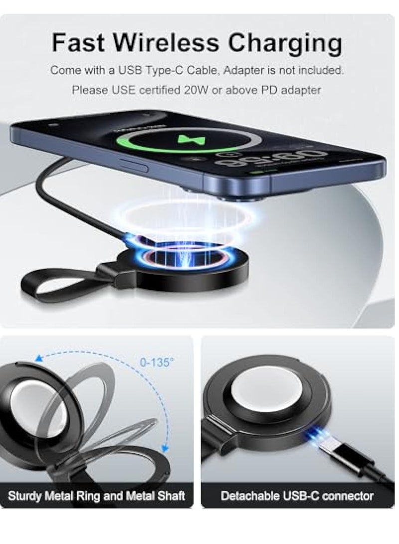 KASTWAVE Magnetic Wireless Charger, Magnetic Wireless Apple Mag-Safe Charger, Fast Charging Pad with Kickstand, USB C Cable, for Apple - iPhone 15/14/13/12 Pro Max Plus Mini, Apple Watch - Image 3