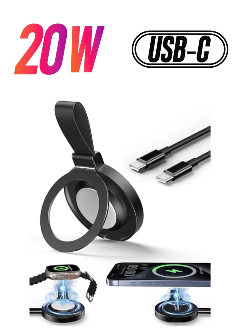 KASTWAVE Magnetic Wireless Charger, Magnetic Wireless Apple Mag-Safe Charger, Fast Charging Pad with Kickstand, USB C Cable, for Apple - iPhone 15/14/13/12 Pro Max Plus Mini, Apple Watch - Image 1