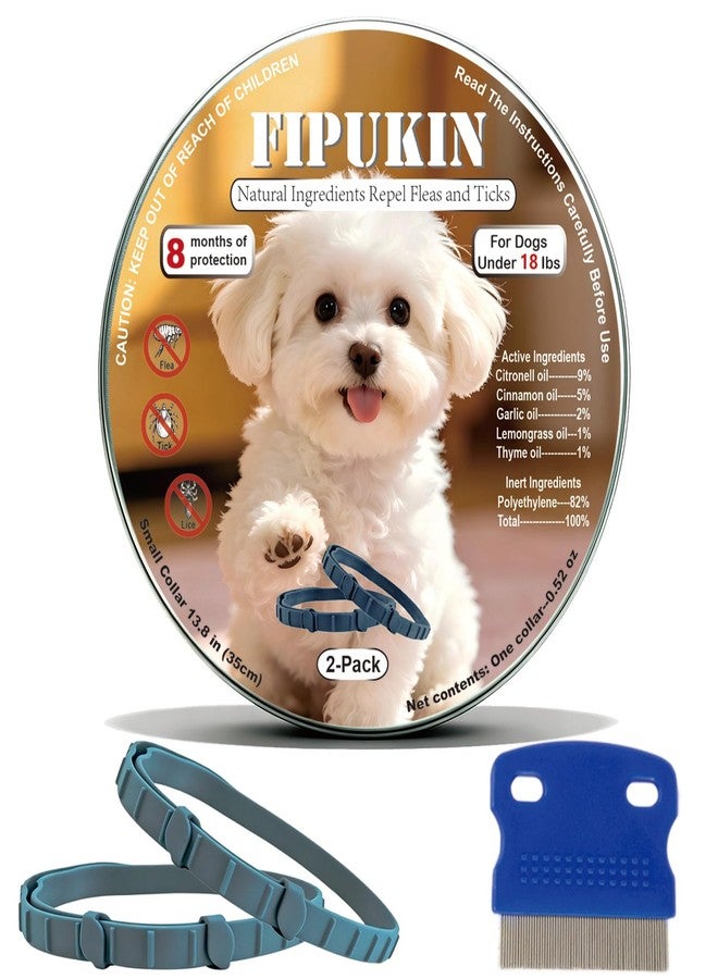 FIPUKIN Flea and Tick Collar for Small Dogs, 2‑Pack | 8‑Month Waterproof Protection with Natural Essential Oils | Includes Comb - Image 1