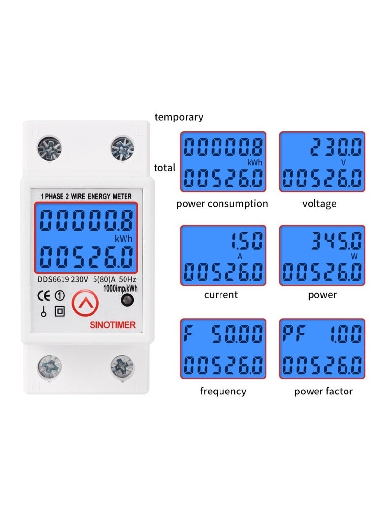 SINOTIMER DDS6619-526L-2 Can Reset Zero Backlight Display Single-phase Rail Electric Energy Meter - Image 5