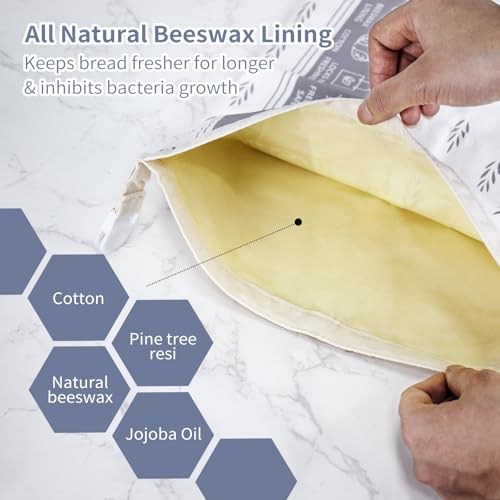 Saicefe 2 Pack Reusable Beeswax Bread Bags for Sourdough Homemade Bread Cotton Waxed Bags Keeps Fresh Longer XL Food Storage Bags with Beeswax Lining Freezer Safe Baking Supplies for Sourdough - Image 3