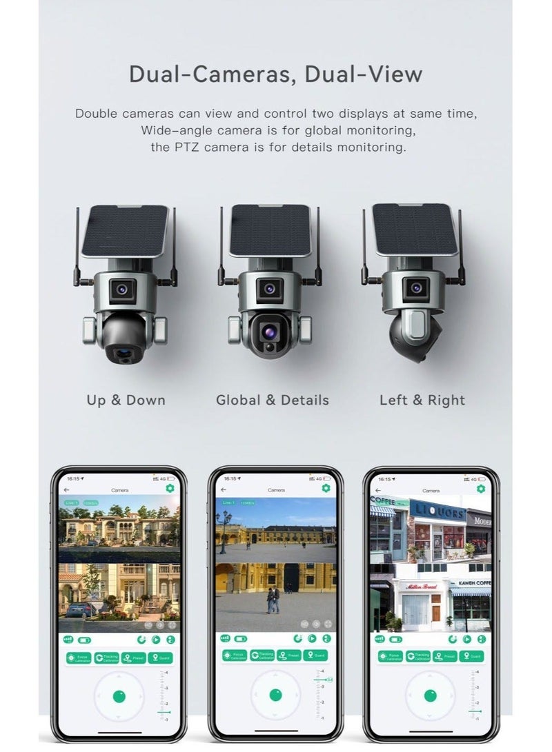 كروني كاميرا كروني إس 5 8 ميجابكسل 4K تعمل بالطاقة الشمسية بتقنية واي فاي - كاميرا مراقبة خارجية لاسلكية للأمن مع عدسة مزدوجة، تكبير 10 أضعاف، زاوية 355 درجة وإمالة 90 درجة، بطارية 20000 مللي أمبير/ساعة، مقاومة للماء IP66، رؤية ليلية، كشف حركة، صوت ثنائي الاتجاه، كاميرا مراقبة ذكية تعمل بالطاقة الشمسية وتخزين سحابي/TF للمنزل والمزارع والشركات. - Image 4