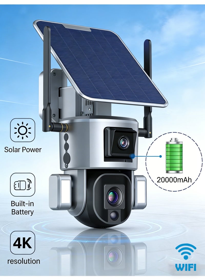 CRONY S5 Outdoor Solar Panel Security Camera, WIFI Supported, 8MP 4K Dual-Lens PTZ, 10x Zoom, 355° Panoramic Rotation, Solar/Battery Dual Power, IP66 Waterproof, Two-Way Audio, Supports Cloud & TF Card Storage (up to 256GB), No Wiring Required - Image 1