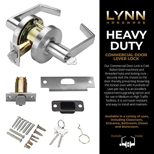 LYNN HARDWARE Classroom Commercial Door Lock - Heavy-Duty Designer Handles for Doors - Durable Grade 2 Indoor Locks for Doors - Cylindrical Lever Door Handle Lock - Satin Chrome - Image 2