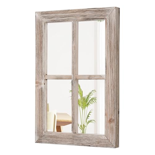 Sintosin Farmhouse Small Window Mirrors for Wall Decor 11 X 16 Inch, Hanging Distressed Wood Frame Rustic Rectangular Mirror, Shabby Chic Window Pane Mirrors for Living Room Entryway Christmas - Image 1