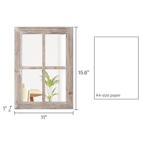 Sintosin Farmhouse Small Window Mirrors for Wall Decor 11 X 16 Inch, Hanging Distressed Wood Frame Rustic Rectangular Mirror, Shabby Chic Window Pane Mirrors for Living Room Entryway Christmas - Image 2