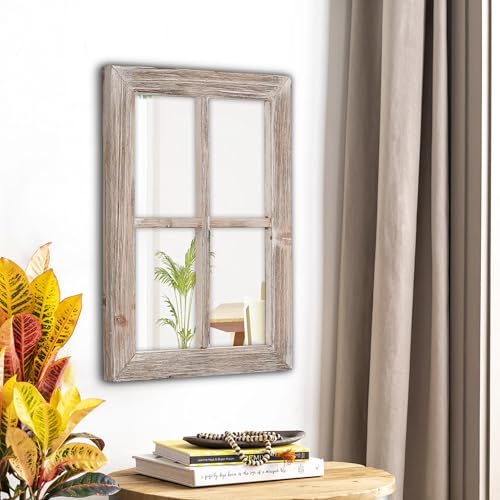 Sintosin Farmhouse Small Window Mirrors for Wall Decor 11 X 16 Inch, Hanging Distressed Wood Frame Rustic Rectangular Mirror, Shabby Chic Window Pane Mirrors for Living Room Entryway Christmas - Image 3