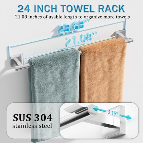 Alise 24 Inch Towel Bar for Bathroom SUS304 Stainless Steel Towel Racks for Bathroom Wall Mounted Heavy Duty Hand Towel Holder Single Towel Bar Brushed Nickel - Image 3