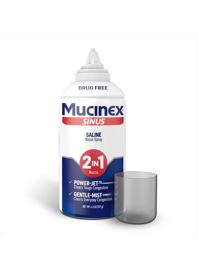 MUCINEX Sinus Saline Nasal Spray & Sinus Rinse, Non-Medicated, Additive Free, Non-Drowsy Nasal Irrigation System with 2-in-1 Jet + Mist Spray Nozzle, 4.5oz OTC Saline Solution Spray - Image 1