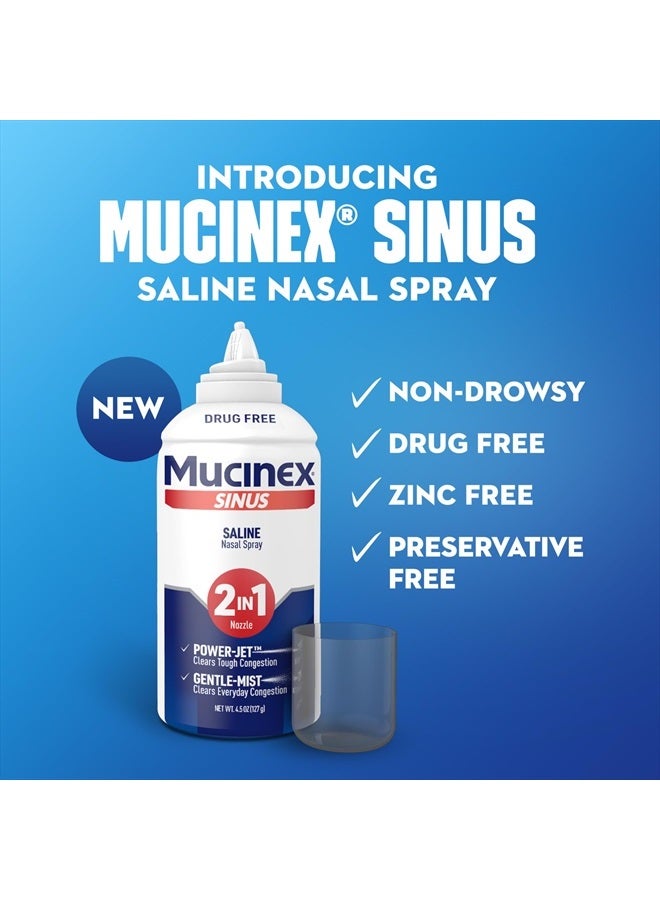 MUCINEX Sinus Saline Nasal Spray & Sinus Rinse, Non-Medicated, Additive Free, Non-Drowsy Nasal Irrigation System with 2-in-1 Jet + Mist Spray Nozzle, 4.5oz OTC Saline Solution Spray - Image 2