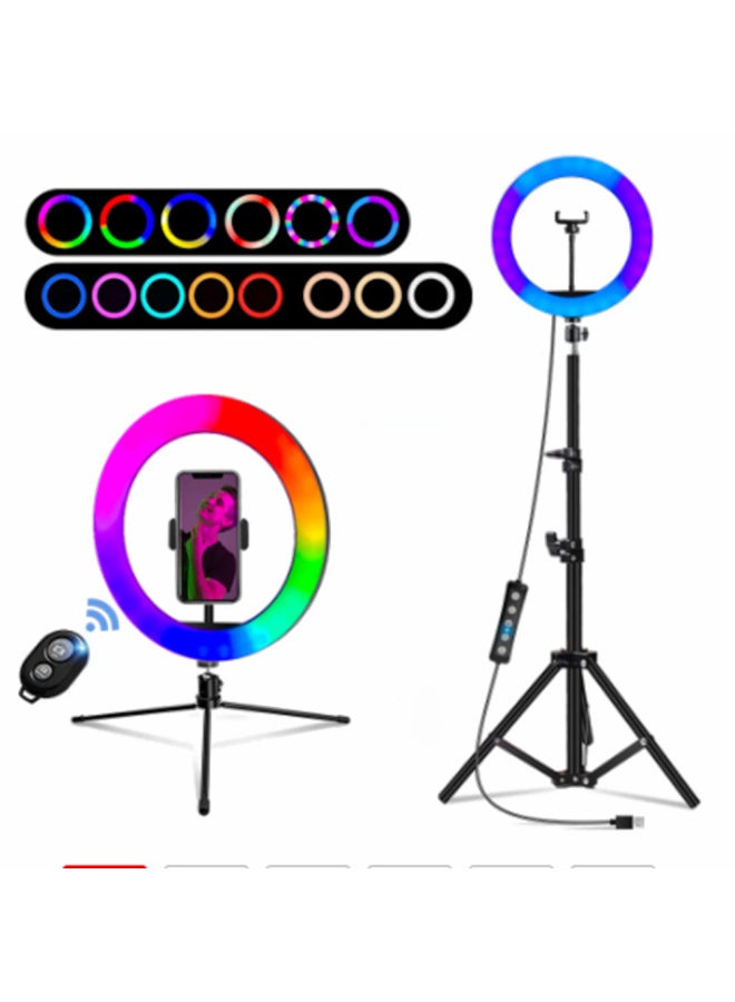 general E-commerce 12-inch RGB Lights 10-inch 26cm Fill Lights Beauty Lights Selfie Photography Lights Anchor Live Lights-Color:26cm Ring Light RGB + Gimbal + Hose Phone Clip +19cm Desktop Bracket + Bluetoo  - Image 2