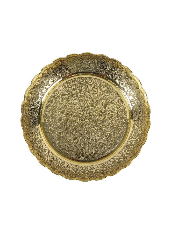 Klassic صينية بوجا كلاسيكية من النحاس مع تصميم مزخرف بالزهور لتزيين المنزل والمعابد والهدايا (ذهبي، 6.5 بوصة قطر)، 1 قطعة - Image 3