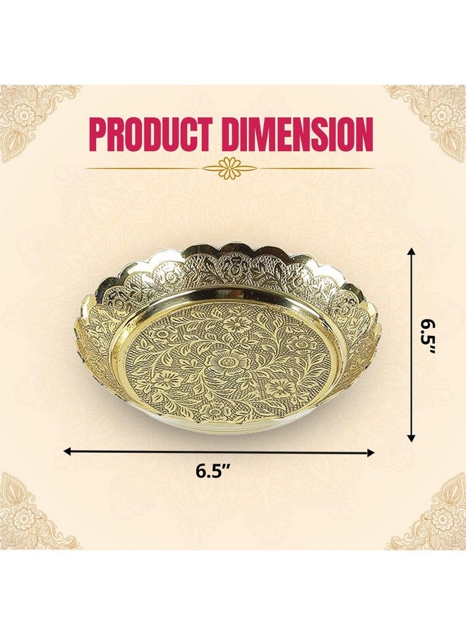 Klassic صينية بوجا كلاسيكية من النحاس مع تصميم مزخرف بالزهور لتزيين المنزل والمعابد والهدايا (ذهبي، 6.5 بوصة قطر)، 1 قطعة - Image 4