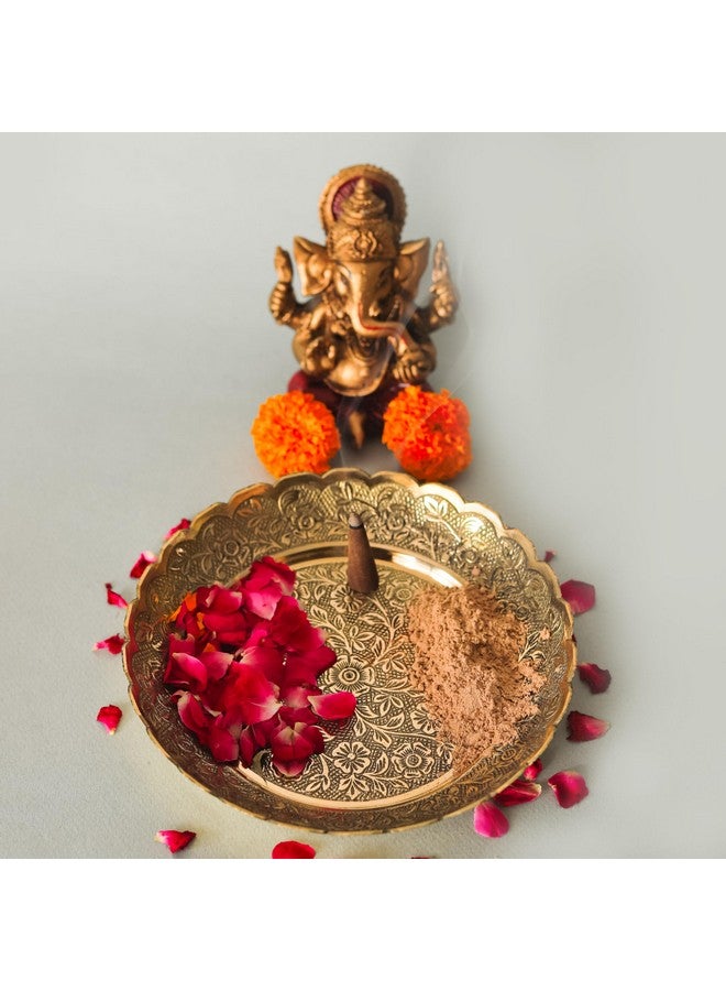 Klassic صينية بوجا كلاسيكية من النحاس مع تصميم مزخرف بالزهور لتزيين المنزل والمعابد والهدايا (ذهبي، 6.5 بوصة قطر)، 1 قطعة - Image 1