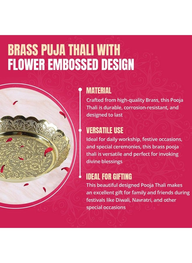 Klassic صينية بوجا كلاسيكية من النحاس مع تصميم مزخرف بالزهور لتزيين المنزل والمعابد والهدايا (ذهبي، 6.5 بوصة قطر)، 1 قطعة - Image 5