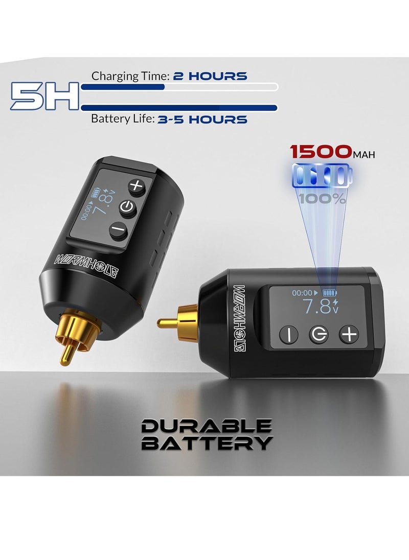 Wormhole Tattoo - Wireless Tattoo Battery Pack, Rechargeable Cordless Tattoo Power Supply Portable RCA Lithium Battery Pack 1500mAh Capacity with LED Digital Display for Tattoo Pen Rotary Tattoo Machine WB11-A - Image 1