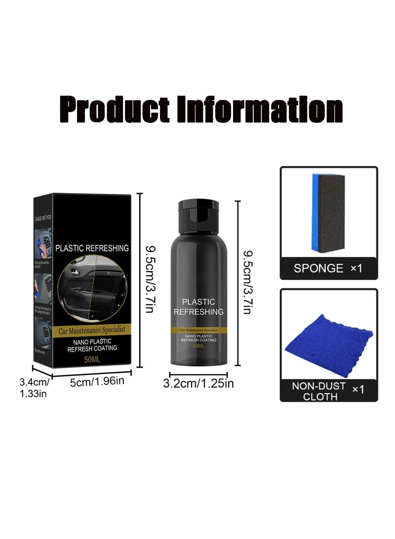 Excefore Plastic Refreshing, 2Pcs Plastic Revitalizing Coating Agent, Nano Plastic Refreshing Coating, for Car Automotive Interior Cleaning Agent New Car Restorer Cream Quick Restorer (50ml) - Image 3