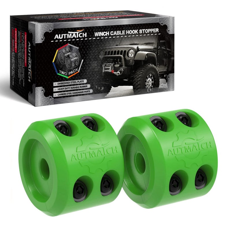 AUTMATCH Winch Cable Hook Stopper 2 Pack Silicone Rubber Winch Stopper for Wire  Synthetic Rope Winch Line ATV UTV Shock Absorbent Prevent Pulling Bounce and Abrasion Green