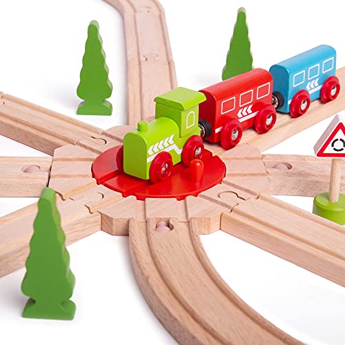 Bigjigs Rail طاولة دوارة بثماني اتجاهات من بيغجيجز ريل - متوافقة مع العلامات التجارية الكبرى الأخرى للسكك الحديدية الخشبية - Image 3