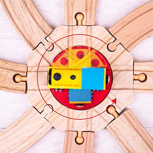 Bigjigs Rail طاولة دوارة بثماني اتجاهات من بيغجيجز ريل - متوافقة مع العلامات التجارية الكبرى الأخرى للسكك الحديدية الخشبية - Image 4