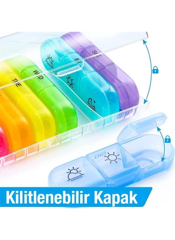 Coofbe Weekly Medicine Storage Box 21 Eyes Lockable Lid Pill Medicine Vitamin Storage Box Container  - Image 2