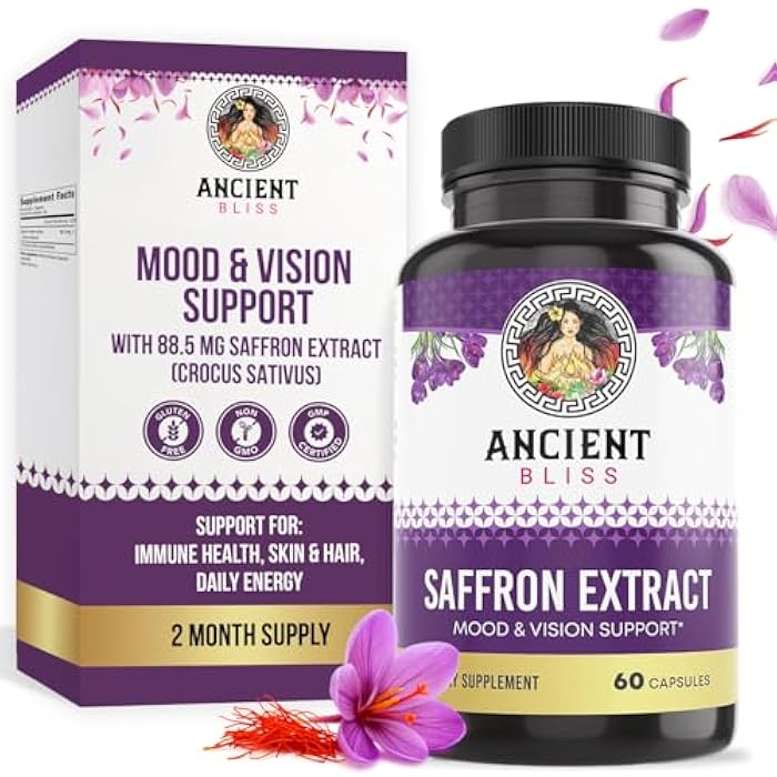 Ancient Bliss Saffron Extract Capsules Mood & Eye Support Supplement, Saffron Extract Appetite Suppressant Weight Management for Women & Men (60 Capsules) - Image 1