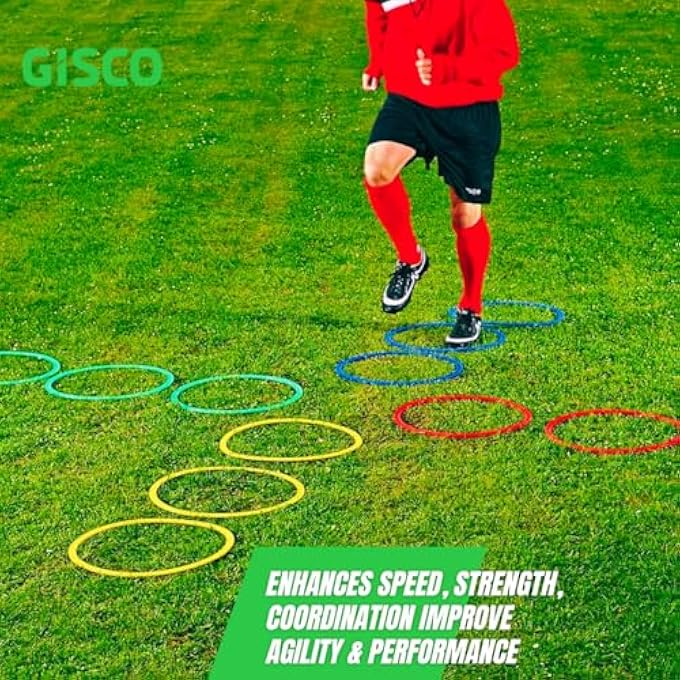 GISCO Plastic Agility Speed 18" Ring Ladder Set - Agility Footwork Training And Speed Hurdles Ladder Fitness Equipment, Sports, Workout Home Gym, For Kids And Adults | Set Of 12 Rings | Multicolour - Image 3