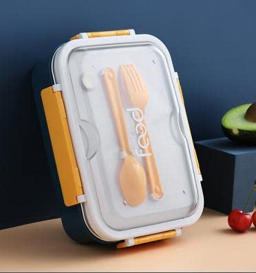 WOX MOX WOX MOX Stainless Steel 3 Compartment Insulated Lunch Box with Plastic Spoon ForkRemovable Inner PlateTiffin Box for AdultsKidsOfficeSchool MultiColor Pack of 1  - Image 4