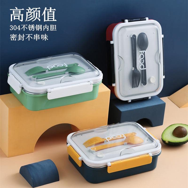 WOX MOX WOX MOX Stainless Steel 3 Compartment Insulated Lunch Box with Plastic Spoon ForkRemovable Inner PlateTiffin Box for AdultsKidsOfficeSchool MultiColor Pack of 1  - Image 2