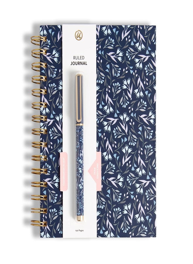 U Brands Navy Floral Spiral Bound Journal and Pen Set, Gold-Tone Hardware, 2 Pieces - Image 1