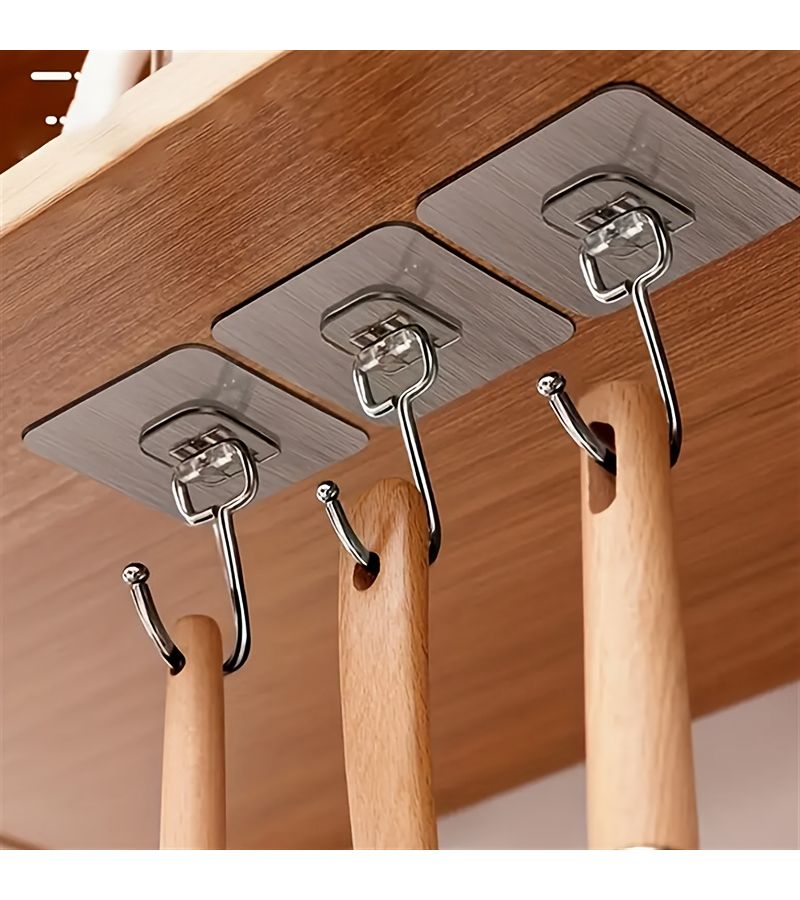 5 Pcs Large Wall Mounted Hooks Adhesive Strong Punch Free for Bathroom Kitchen - Image 1