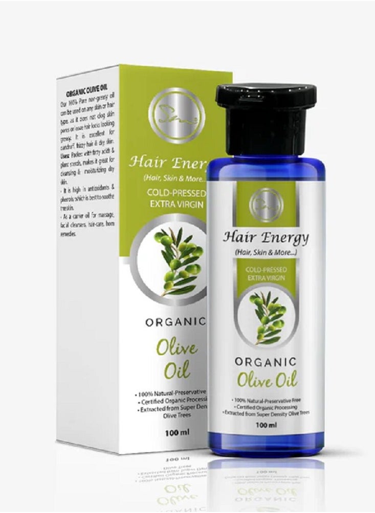 Hair Energy Hair Energy - Organic Olive Oil | Cold-Pressed Extra Virgin | 100% Natural | Preservative-Free | Certified Organic Processing | Extracted from Super Density Olive Trees | Multipurpose Beauty Oil | 100ml 