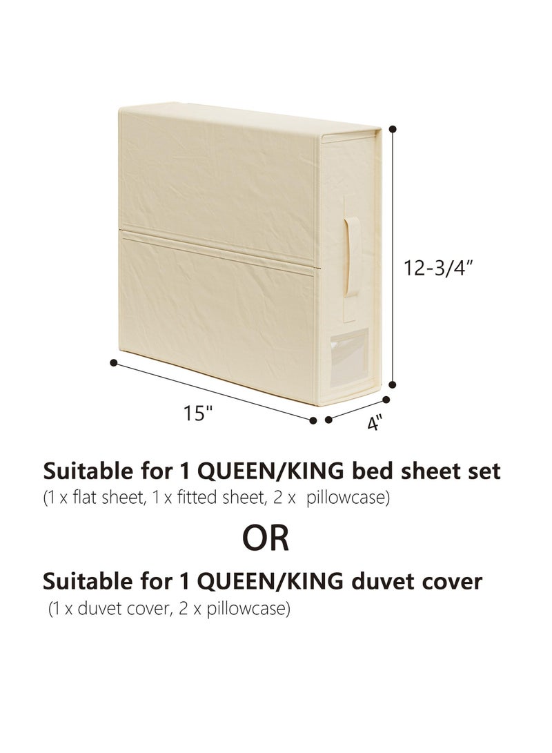 Arabest Foldable Bed Sheet Set Organizer 6 Pack, Storage Box for Duvet Cover Set, Linen Closet Organizer for Bedding Clothes Blankets, Beige  - Image 4