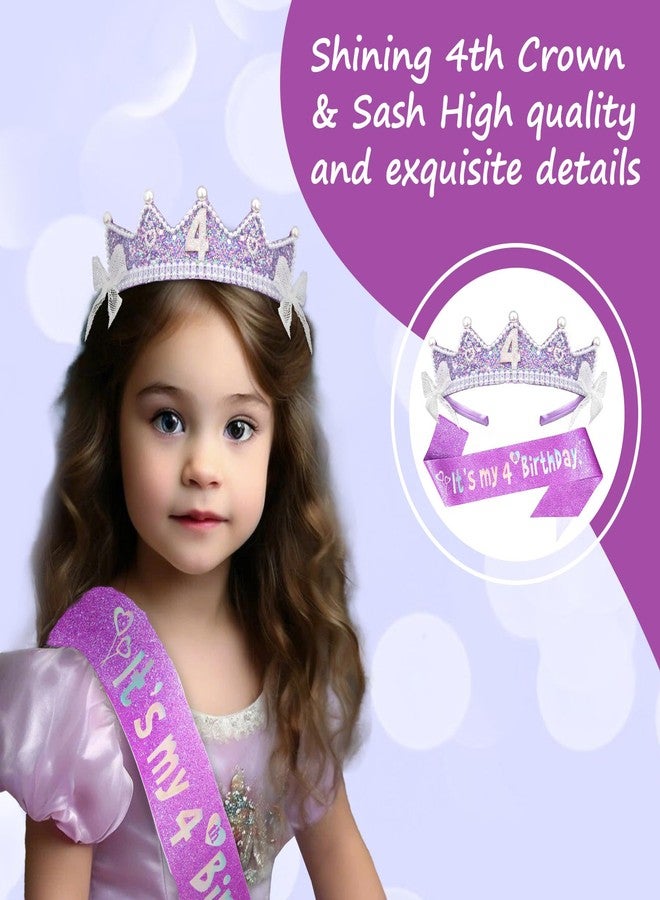 CAVETEE 4th Birthday Crown and Sash, Purple Glitter Princess Tiara, It's My 4th Birthday Sash for Party Decorations - Image 5