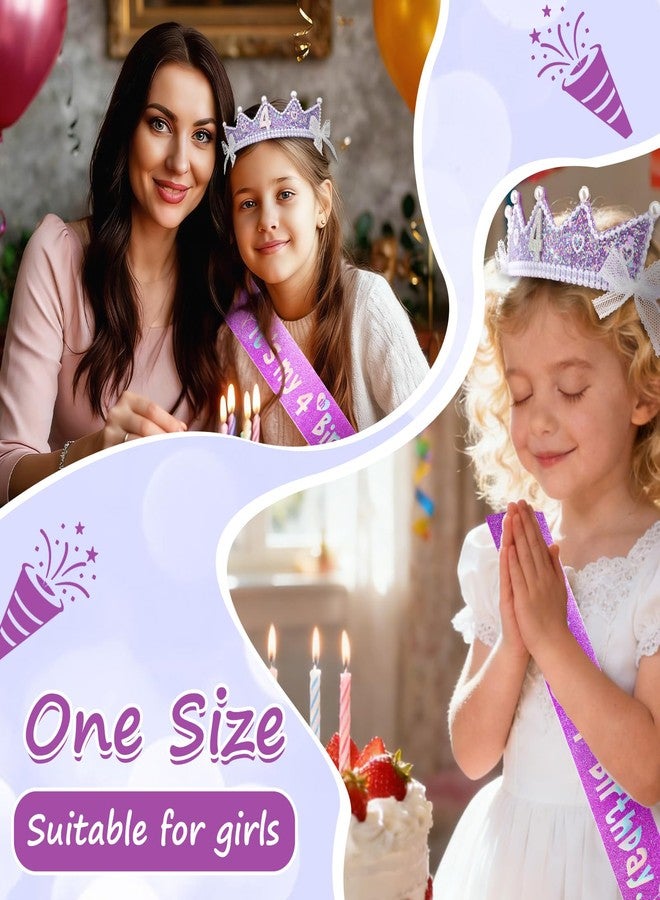 CAVETEE 4th Birthday Crown and Sash, Purple Glitter Princess Tiara, It's My 4th Birthday Sash for Party Decorations - Image 3