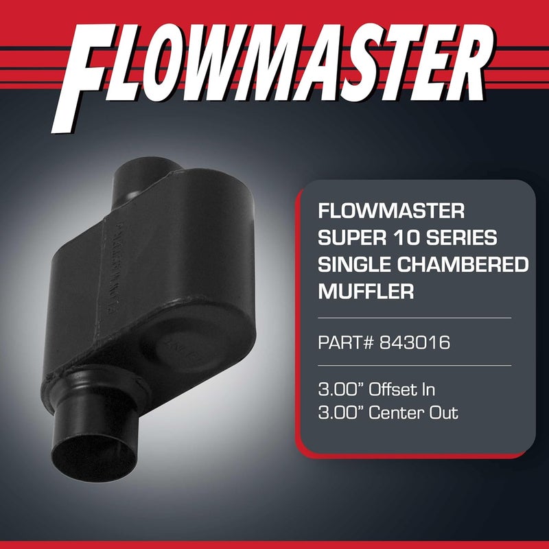 FLOWMASTER Super 10 Series Chambered Muffler – 3.00” Offset In / 3.00” Center Out – Race-Inspired Sound – 409 Stainless Steel – Ideal for Muscle Cars, LS Swaps, Drag Cars & Off-Road Build (843016) - Image 2