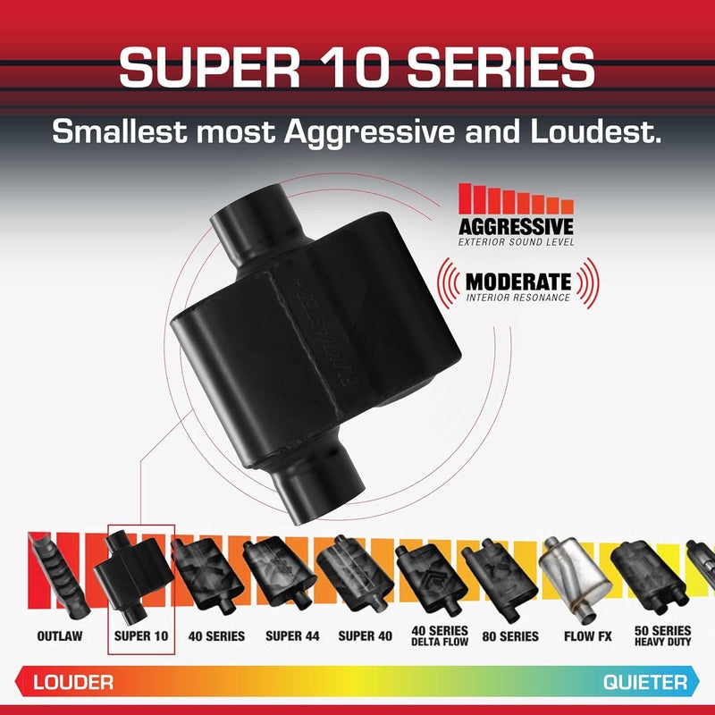 FLOWMASTER Super 10 Series Chambered Muffler – 3.00” Offset In / 3.00” Center Out – Race-Inspired Sound – 409 Stainless Steel – Ideal for Muscle Cars, LS Swaps, Drag Cars & Off-Road Build (843016) - Image 3