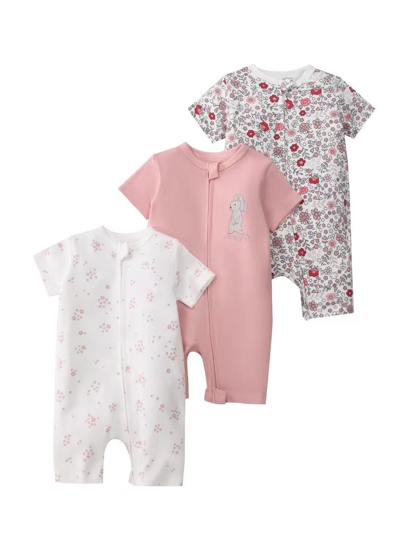 CICILADY Baby 3-Pack Short-Sleeve Onesies Bodysuit Baby Boy Girl Cotton Short Sleeve Zipper Rompers Infant 2-way Zippers Comfy Summer Jumpsuit