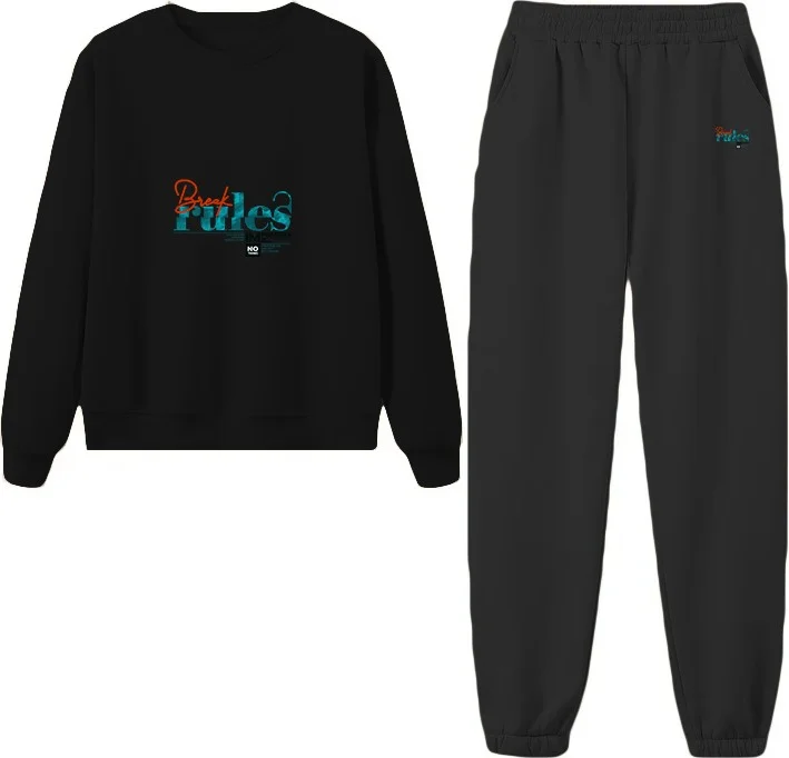 دوغ فش Tracksuit Break Rules Printed Plus Size Bottom Top Set